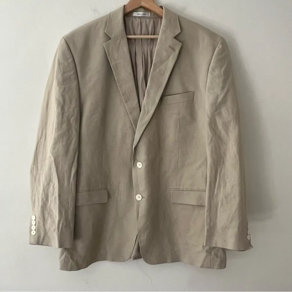 Lauren Ralph Lauren Linen Blazer Beige Tan Linen Size 46R Classic Wedding Preppy